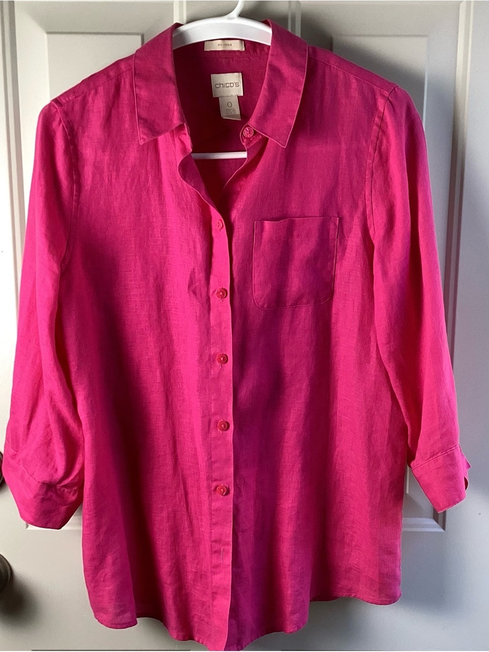 Chico's Vibrant Fuchsia Linen Button-Up Shirt
